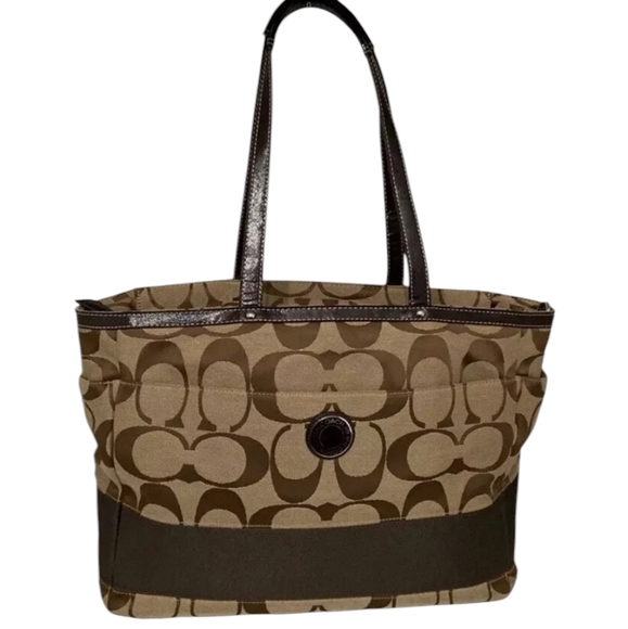 Coach F19202 Signature,  Brown & Tan Monogram Canvas Large Diaper Bag / Tote - Picture 1 of 6
